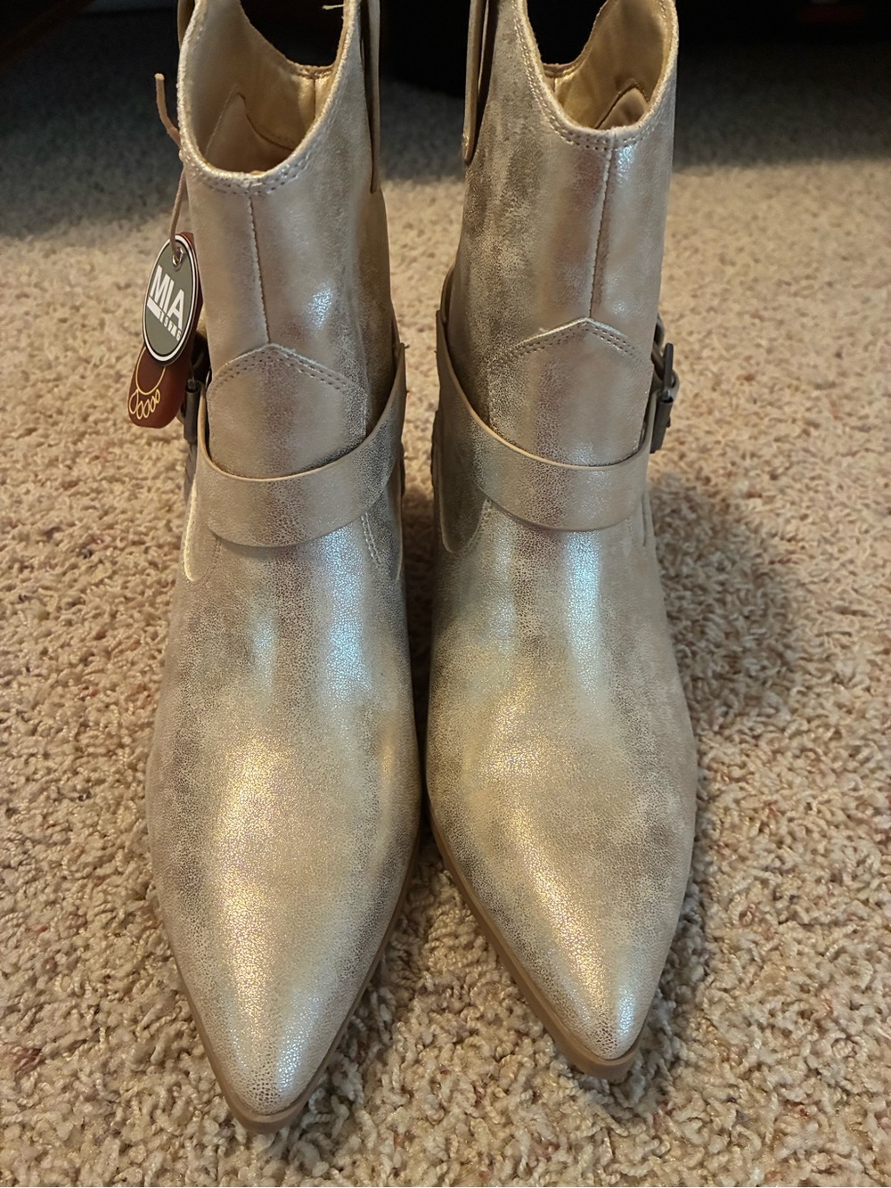 MIA Metallic Cream Pointed Ankle Booties with Buckle